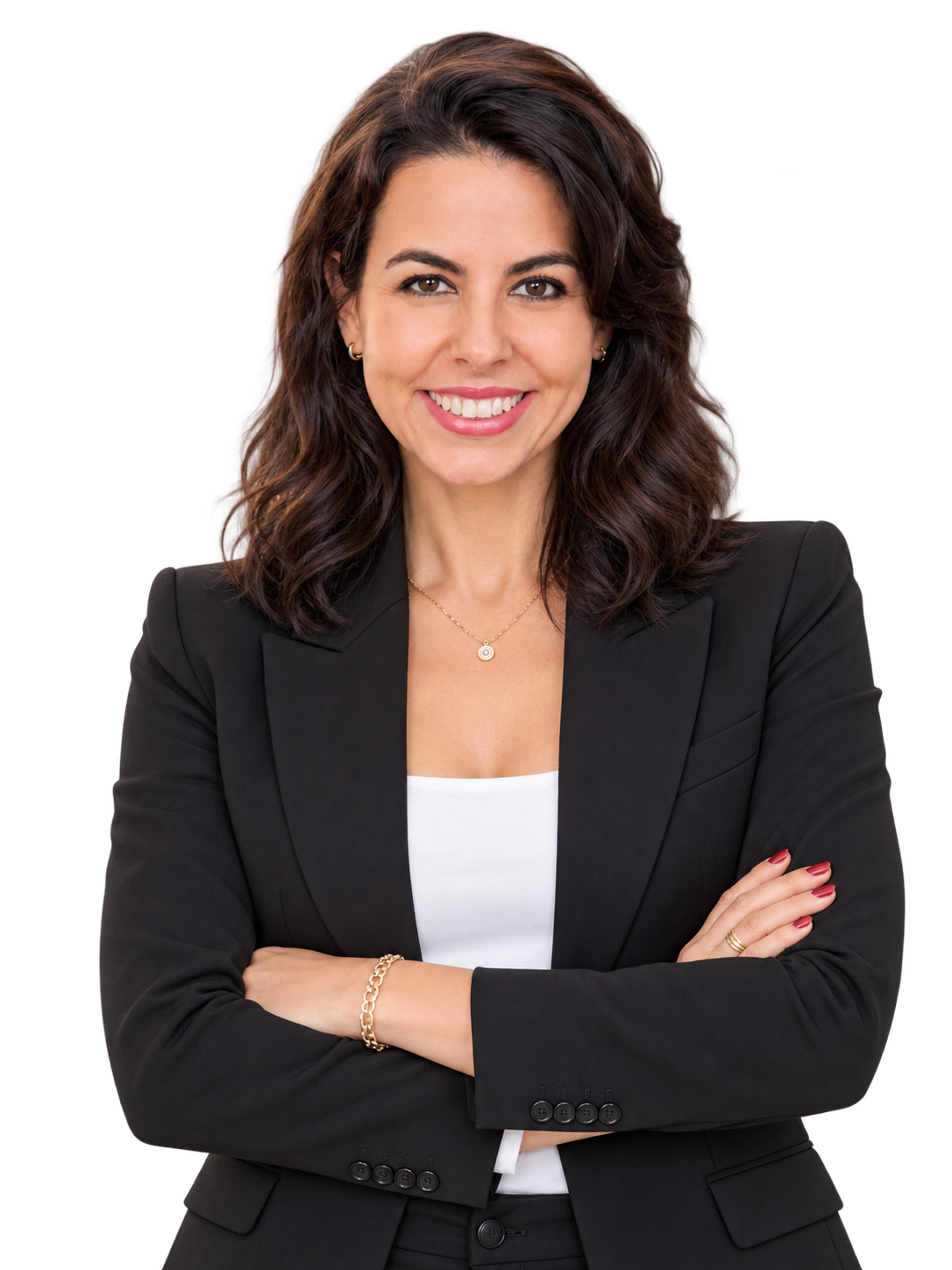 Gabriella Gulla de braços cruzados, em postura de autoridade